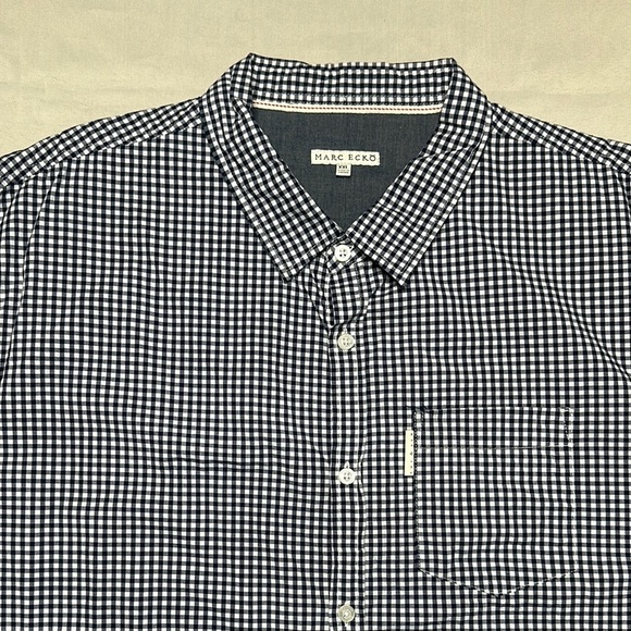 Marc Ekco Navy and White Gingham Button Down Shirt - Picture 3 of 11